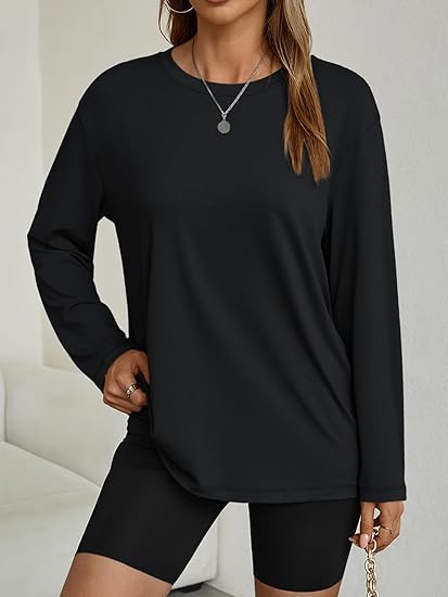 Women's Oversized Long Sleeve Shirts Fall Trendy Tops Fashion Gym Baggy Basic Casual Loose Fit Workout Y2k Clothes