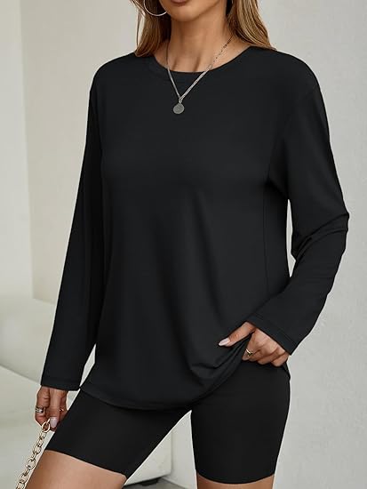 Women's Oversized Long Sleeve Shirts Fall Trendy Tops Fashion Gym Baggy Basic Casual Loose Fit Workout Y2k Clothes