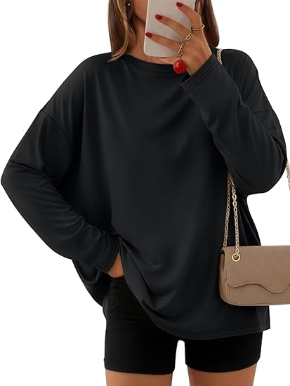 Women's Oversized Long Sleeve Shirts Fall Trendy Tops Fashion Gym Baggy Basic Casual Loose Fit Workout Y2k Clothes