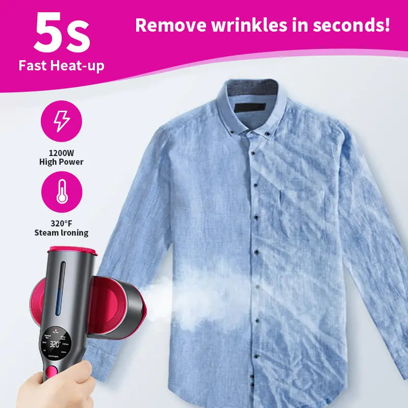 Portable Garment Steamer – 7 Modes, LED Display, 5s Fast Heat, Travel-Friendly Clothes Iron with Swivel Handle