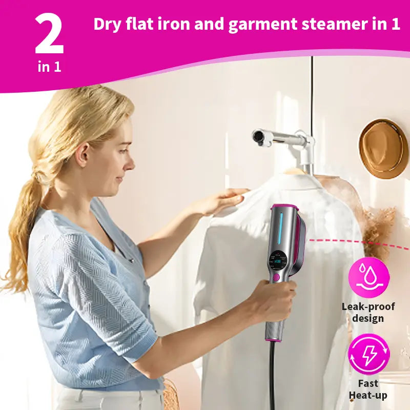 Portable Garment Steamer – 7 Modes, LED Display, 5s Fast Heat, Travel-Friendly Clothes Iron with Swivel Handle