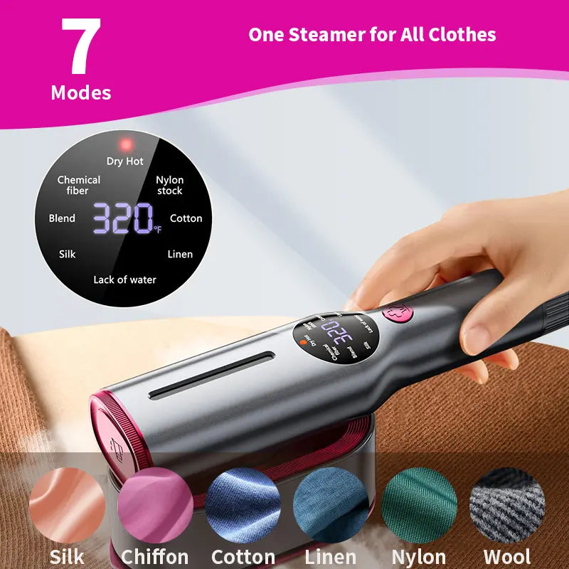 Portable Garment Steamer – 7 Modes, LED Display, 5s Fast Heat, Travel-Friendly Clothes Iron with Swivel Handle