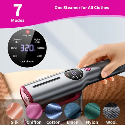 Portable Garment Steamer – 7 Modes, LED Display, 5s Fast Heat, Travel-Friendly Clothes Iron with Swivel Handle