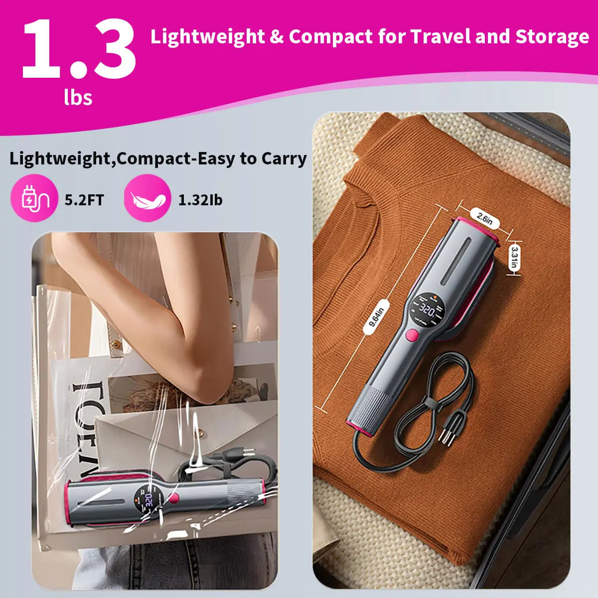 Portable Garment Steamer – 7 Modes, LED Display, 5s Fast Heat, Travel-Friendly Clothes Iron with Swivel Handle