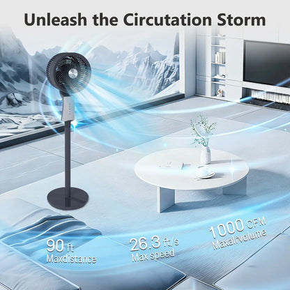 Pedestal Fan for bedroom, 90ft High Velocity Pedestal Fan for Large Rooms & Garages, 32 Speeds 3 Modes, Oscillating with Remote, 12H Timer – for Bedroom Living Office