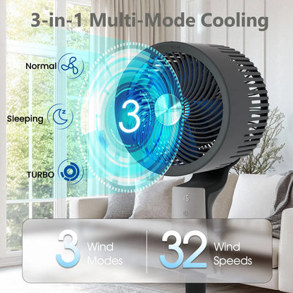 Pedestal Fan for bedroom, 90ft High Velocity Pedestal Fan for Large Rooms & Garages, 32 Speeds 3 Modes, Oscillating with Remote, 12H Timer – for Bedroom Living Office